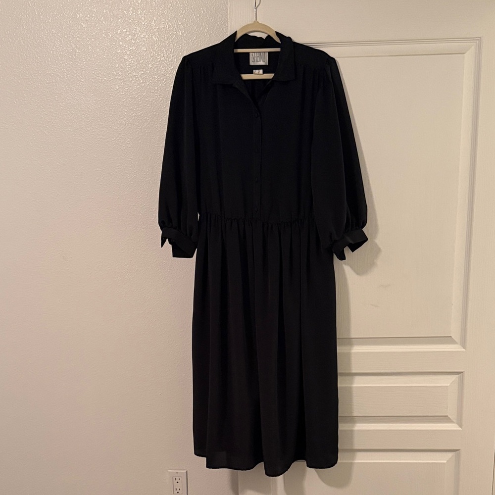 Vintage Black Belted Long Sleeve Dress